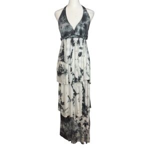 Young Fabulous & Broke tie dye tiered 100% Modal halter maxi dress size Small